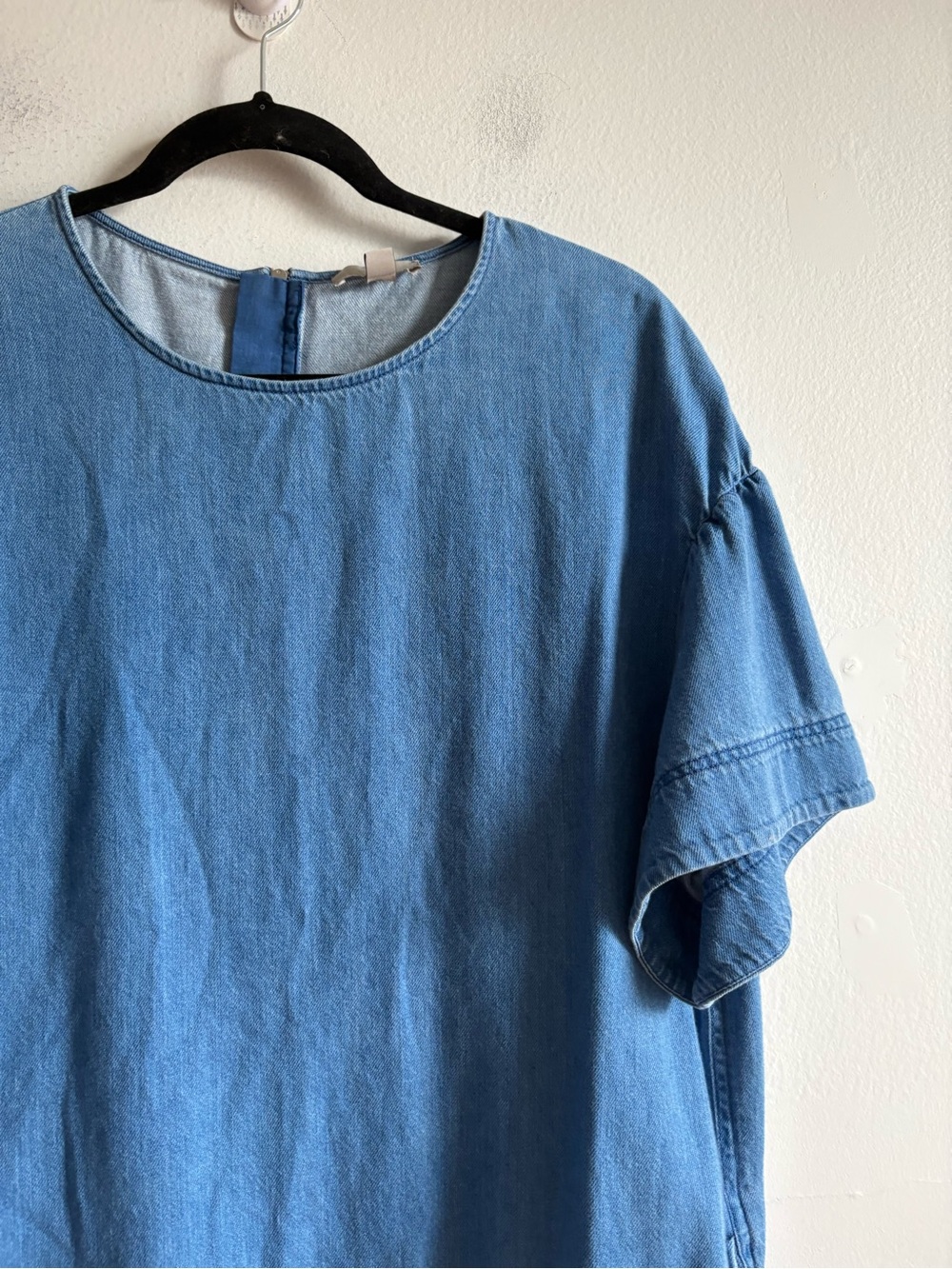 COS Sz 10 Flare Sleeves Denim Chambray Relaxed Shift Minimalist Dress - Picture 4 of 12